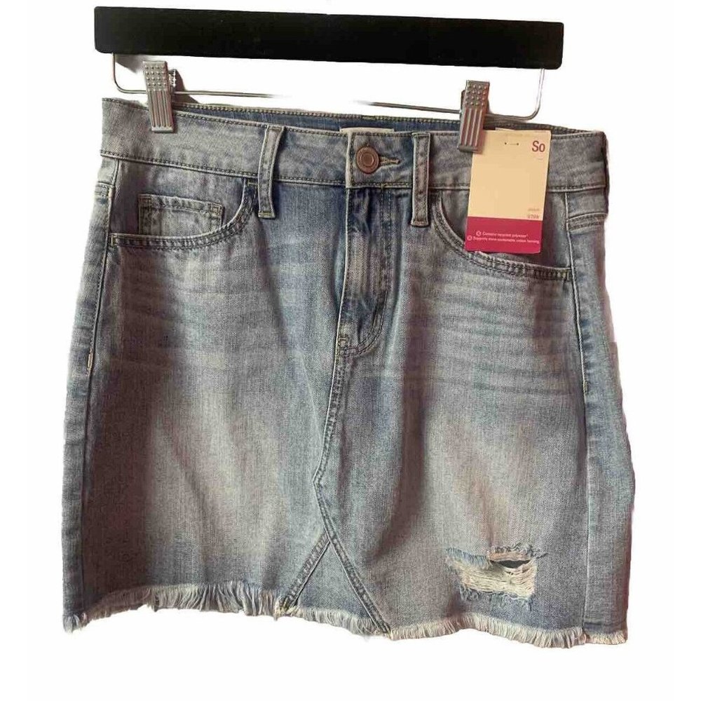 So Skirt Ladies 9 Juniors  Distressed Blue Jean Skirt School Casual Denim